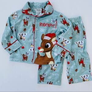 Rudolph | Reindeer Christmas Button Down Pajama Set NWT 12 Months